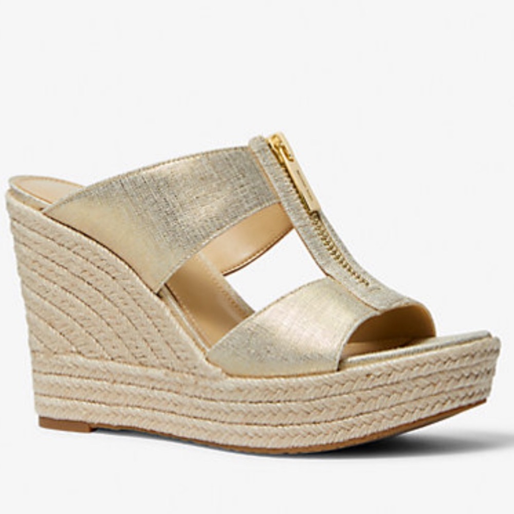 Michael Kors Bradley Metallic Canvas Mule Wedge Sandal